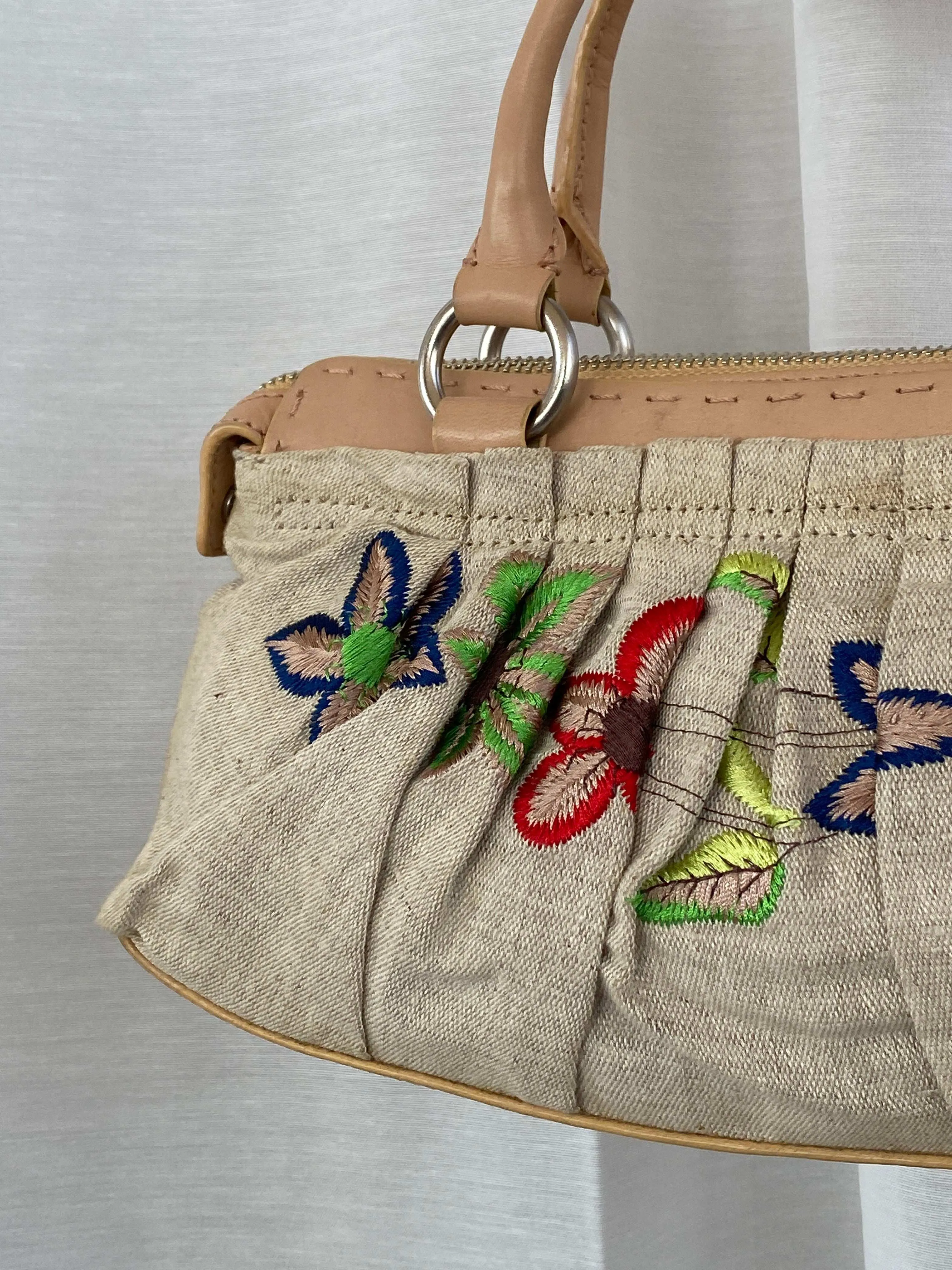 Vintage DKNY Floral Embroidered Canvas Handbag