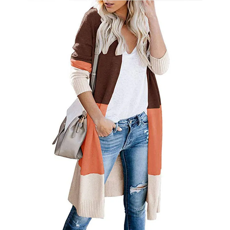 Women's Open Front Colour Block Casual Cardigan