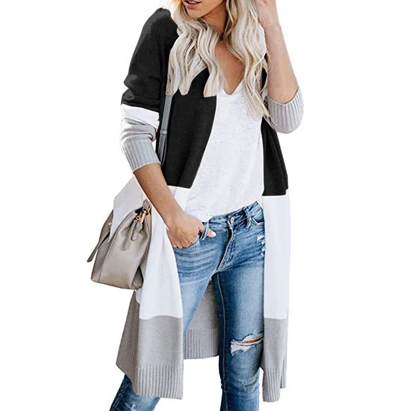 Women's Open Front Colour Block Casual Cardigan