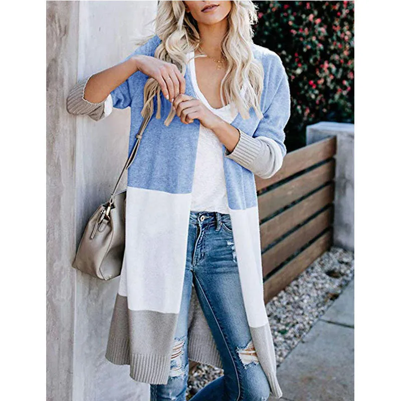 Women's Open Front Colour Block Casual Cardigan