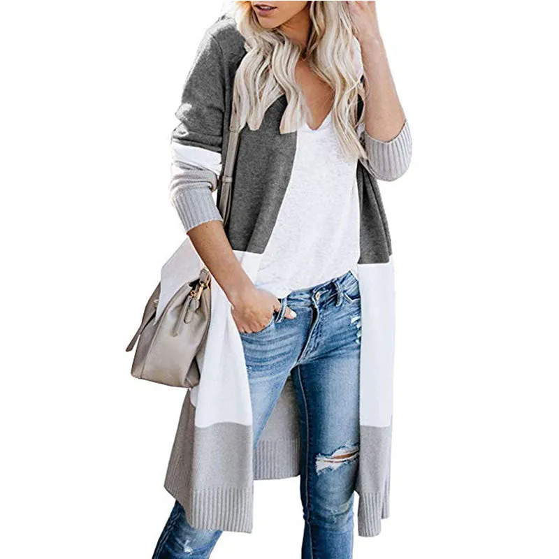 Women's Open Front Colour Block Casual Cardigan