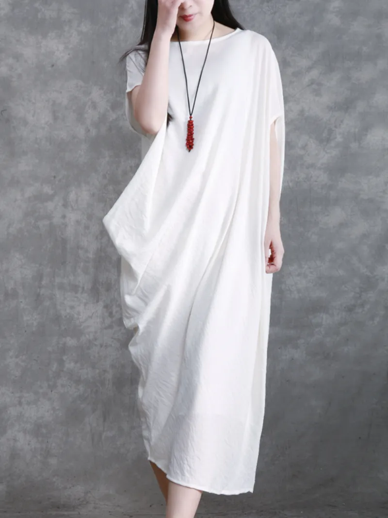 Women's stylish solid color long maxi dress loose bat sleeve long skirt